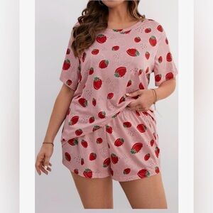 Strawberry Print Pink Sleepwear Shirt and shorts Set Size M
